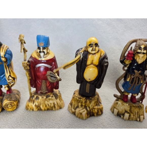 Lot 7 Gods of Good Fortune Antique Celluloid Japanese MCM Numbered - Picture 4 of 14